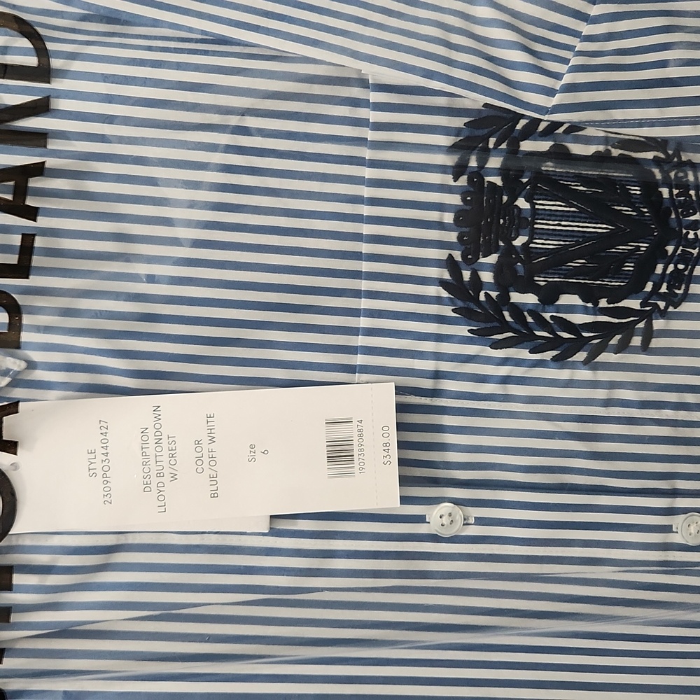 Veronica Beard Blue Striped Lloys Button Down With Cresr - Picture 4 of 7